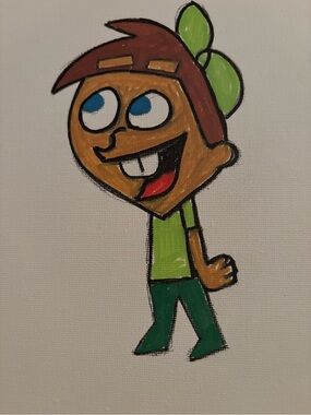 Green Cartoon Character Canvas Art Print - Playful Home Art